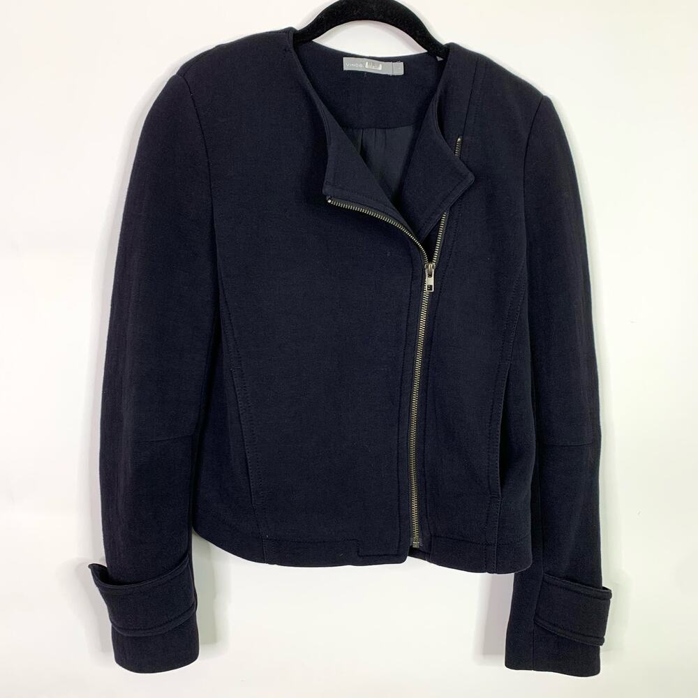 Vince Black Jacket Size 4 Moto Asymmetrical Zip Black Cotton Blend V547691141